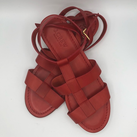 J CREW RED OLYMPIA LEATHER SANDALS - Picture 11 of 11